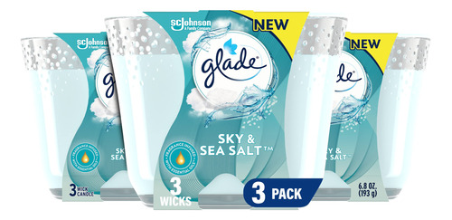 Glade Candle Sky & Sea Sal, Vela Aromtica Infundida Con Acei