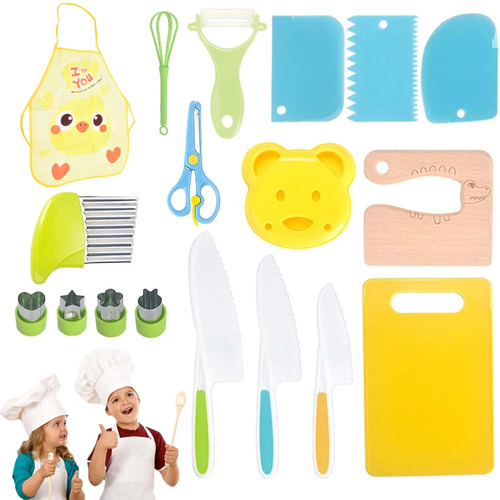 18 Piezas De Utensilios De Cocina Para Niños, Cuchillos Y Ju