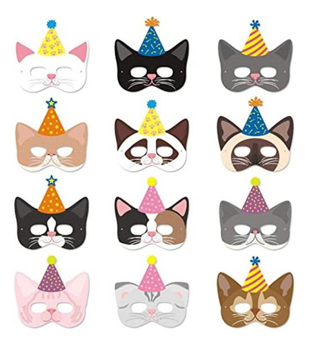 12 Paquetes De Máscaras De Fiesta Para Gatos Y Gatitos Con