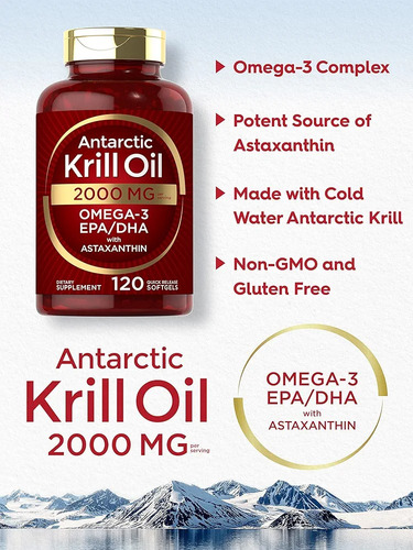 Krill Oil Antarctic 2000mg Omega-3 Epa/dha 120 Softgels Carl