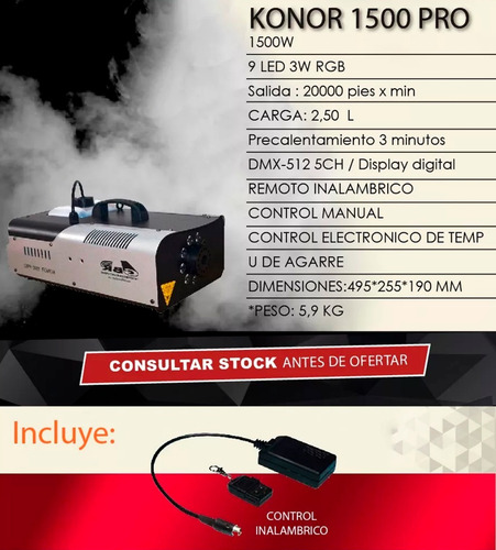 Gbr Konor 1500 Pro Maquina De Humo 9 Leds 3w Rgb Gran Caudal