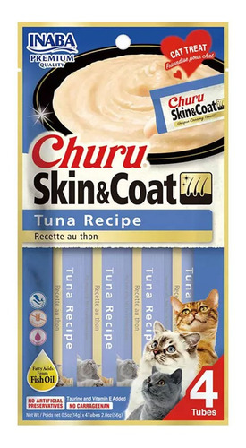 Snack Para Gatos Inaba Churu Cat Skin Coat Atún 56gr /4tubos