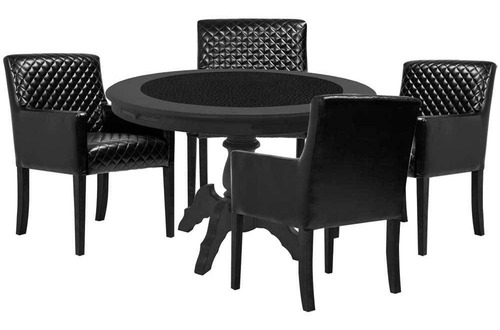 Mesa De Jogos Montreal Preto Com 4 Cadeiras Preto- Gran Belo