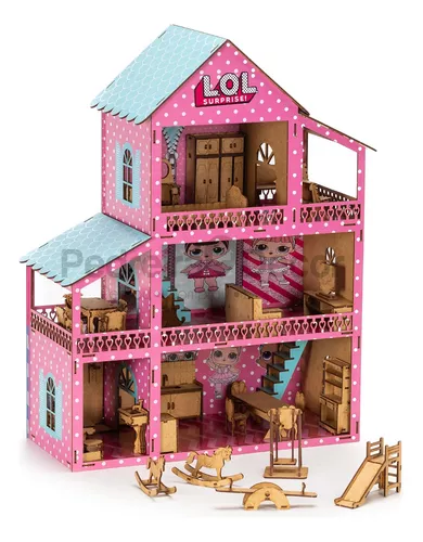 Casa Boneca Grande + 30 Mini Moveis + Parquinho Em Promoção