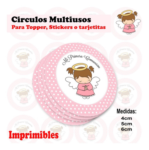 Topper Tarjetas Stickers Comunión Niña Para Imprimir