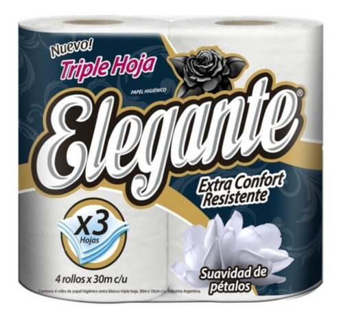 Papel Higiénico Elegante Hoja Triple 30 Mts X 4un.