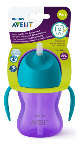 Vaso Pitillo 7oz Niña Avent - Scf79602 Color Morado- Verde Liso