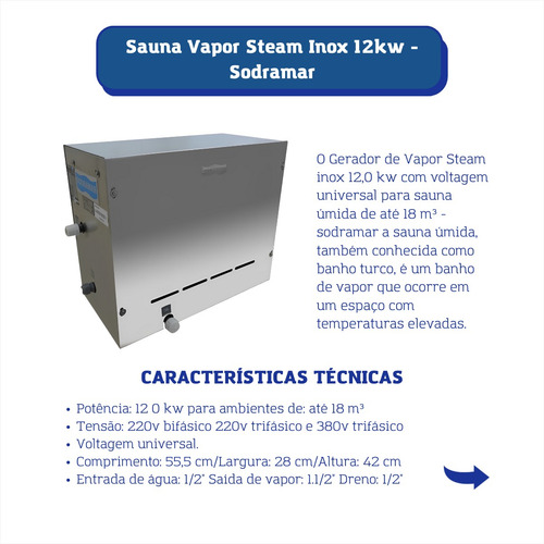 Sauna Vapor Steam Inox 12 Kw Com Quadro Digital B Sodramar