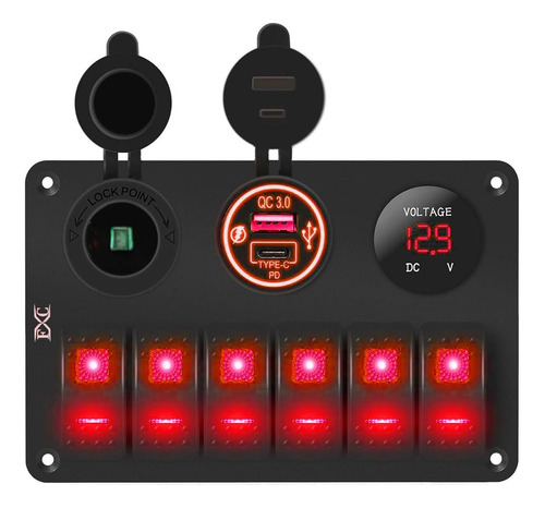 Panel De Interruptor Balancín Fxc6: 6 Posiciones Y 12 V