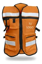 Comprar 10 Chalecos Brigadista Personalizados, Gabardina, Reflejante Naranja