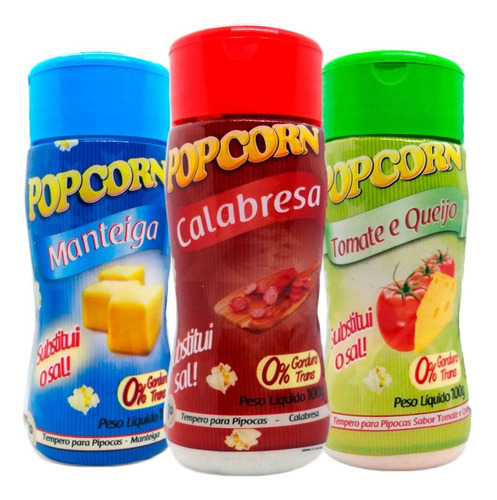 Kit 3 Tempero P/ Pipoca Manteiga,tomate E Queijo E Calabresa
