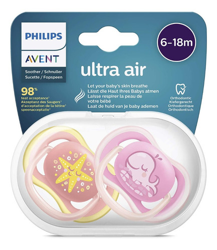 Imagen 6 de 6 de Chupones Ultra Air Ballena 2 Uni Scf085/04 Philips Avent