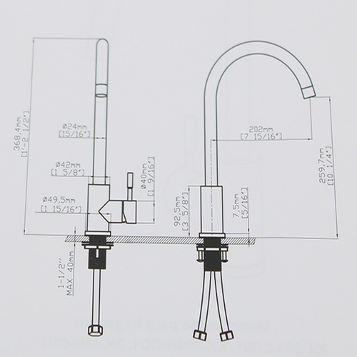 Imagen 2 de 4 de Mezcladora Monomando Fregadero Cocina Negro Mate 37 Cm