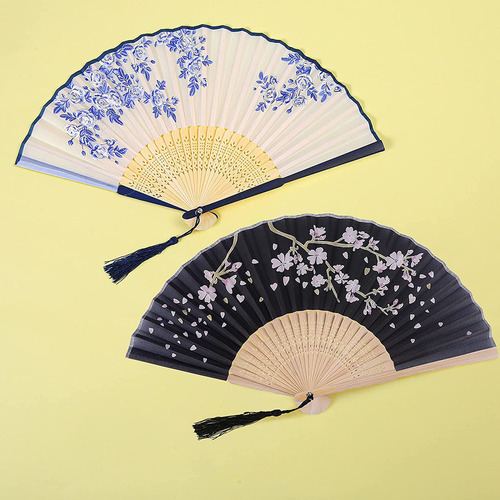Chinos Abanicos Plegables Japoneses Vintage BambĂș Seda, 4 Un