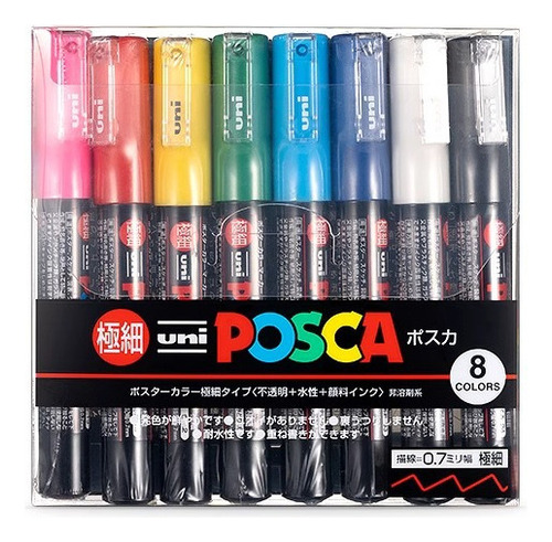 Posca Set Pc-1m X 8 Rotuladores De Colores Brillantes, Pin