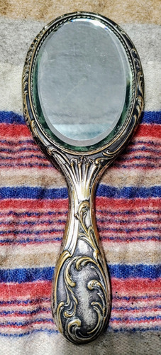 Antiguo Espejo De Mano Con Vidrio Biselado 