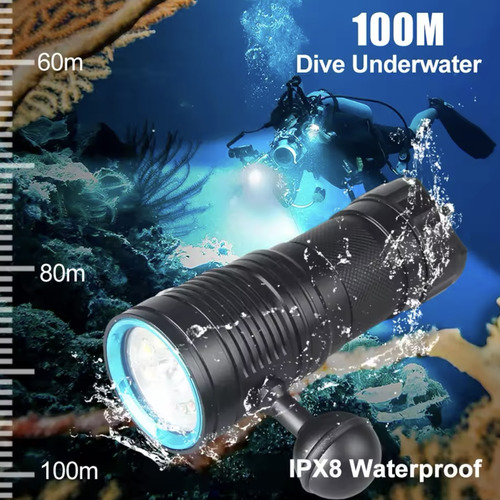 Lanterna Mergulho Subaquático 80w 100m 10led 3 Cores Ipx8