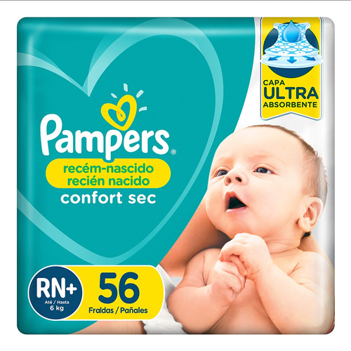 Pañales Pampers Confort Sec Max  RN+ x 56 unidades