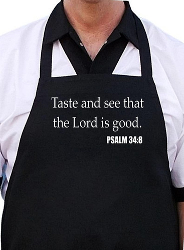 Christian Kitchen Delantales The Lord Is Good, Negro, Talla. Color Negro