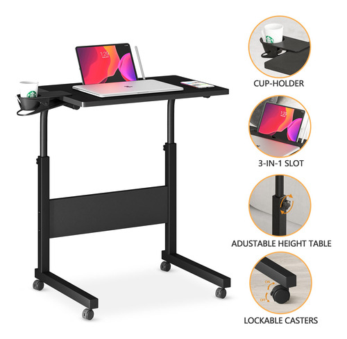 Escritorio De Pie Ajustable Portátil Negro Con Soporte Para