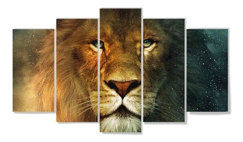 Quadro Mosaico 115x60cm  Leão Narnia Aslan 5peças