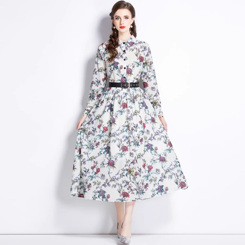 Vestido Camisero Delgado Con Solapa Con Estampado Floral Vin