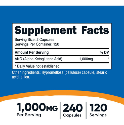 Suplemento Nutricost Akg Ácido Alfa Cetoglutárico 1.000 Mg