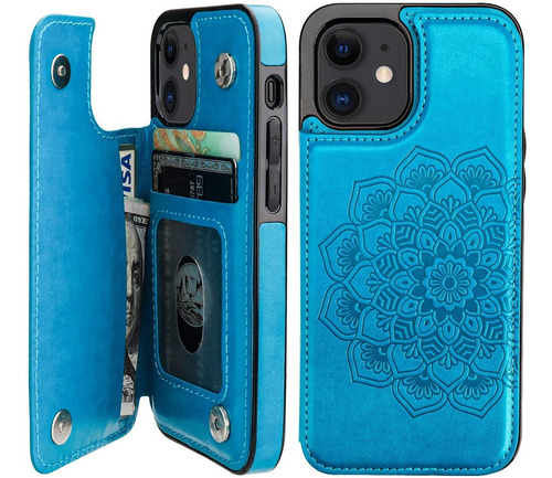 Funda Para iPhone 12 - Azul Con Tarjetero