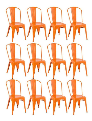 12 Cadeiras Iron Tolix Aço Metal  Industrial Vintage Cores Cor da estrutura da cadeira Laranja