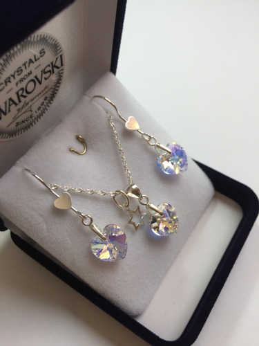 Joyas Cristal Swarovski Conjunto Corazón Ab Plata
