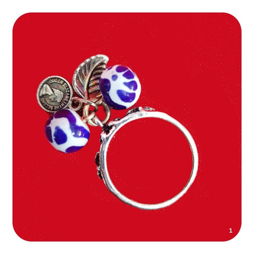 Imagen 1 de 4 de Anillo Azul Chico De Talavera Poblana Y Pewter M1 Jyr