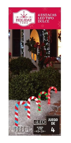 4 Bastones Luces Led Navidad Estacas Caramelo Colores