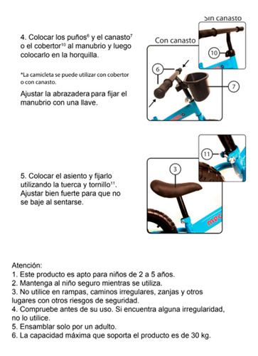 Camicleta Con Canasto Sin Pedales Infantil Aluminio Love 075 Celeste