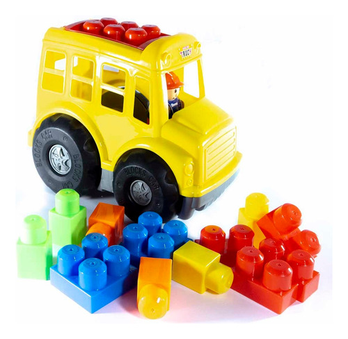 Camión De Juguete Escolar Cubos Grandes De Blocks Luptoys Juguete Para Niños, Didáctico, Educativo. Ayuda Motricidad Fina Amarillo