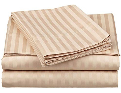 Grand King Size-beige Stripe Juego De Sábanas Premium De 4 P