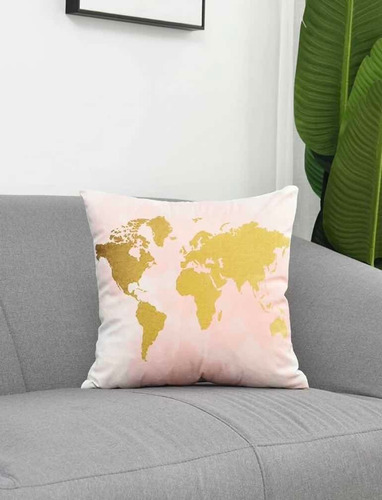 Funda De Cojín Estampado Mapa Mundial Sin Relleno