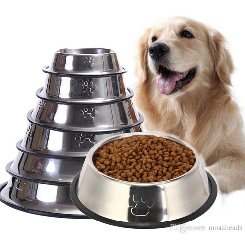 Plato Comedero Acero Inoxidable Perro Gato Mascotas 22cm 