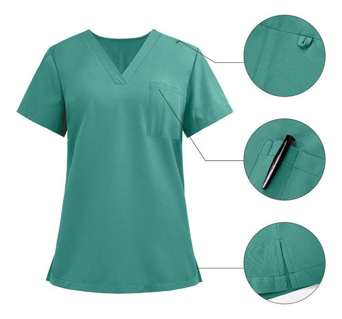 Conjunto De Uniforme Exfoliante Para Mujer, Cuello Verde S