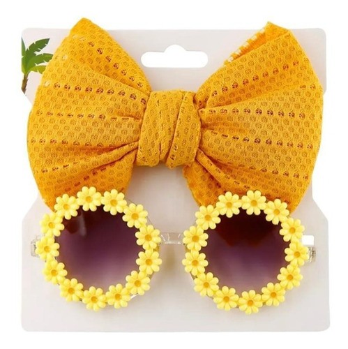 Conjunto Accesorios Margaritas Niña Bebe Moño Y Lentes 2 Pz.