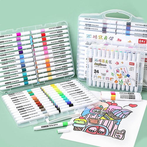 Set 24 Marcadores Acrilicos Plumones Punta Pincel Dibujo