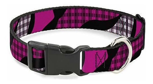 Cat Collar Breakaway Buffalo Plaid Abstract White Black Fuch