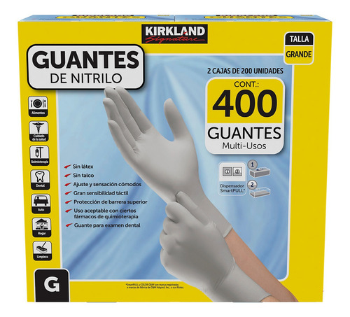 Imagen 1 de 2 de 400 Guantes Nitrilo Gde Kirkland 2 Cajas De 200 C/u Multiuso