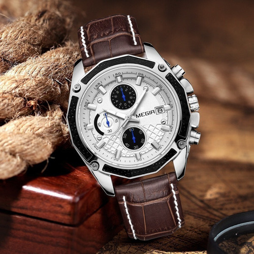 Reloj De Cuarzo Con Calendario Cronógrafo Megir 2015 G