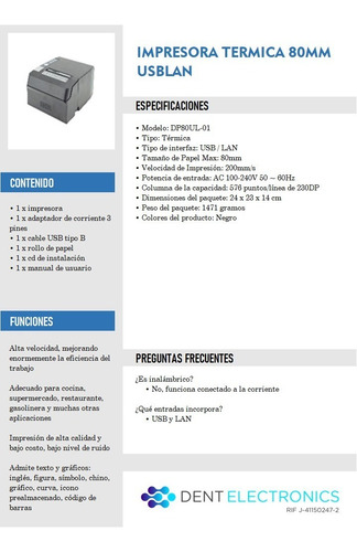Imagen 9 de 10 de Impresora Termica Tickera Comandera 80mm Usb Lan Dp80ul-01