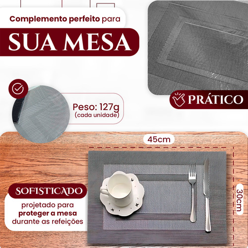 Kit 6 Peça Jogo Americano Dupla Face Cores Retangular Cor Prateado