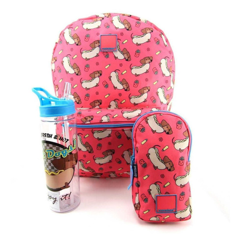 Mochila Dermiwil Container Estojo Elástico E Squeeze 37784 Cor Rosa Desenho do tecido Hot Dogs