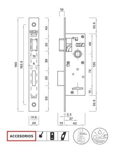 Cerradura Exterior Liviana | Kallay 3002 | Frente Inoxidable