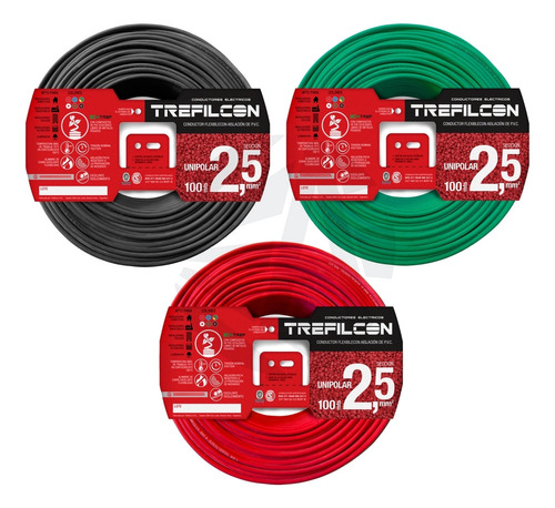 Cable Trefilcon 2.5mm Pack X3 Negro+rojo+verde/ama X100mt Ea
