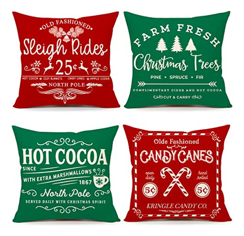 Farmhouse Christmas Pillow Covers 18x18 Set Of 4 Wint
