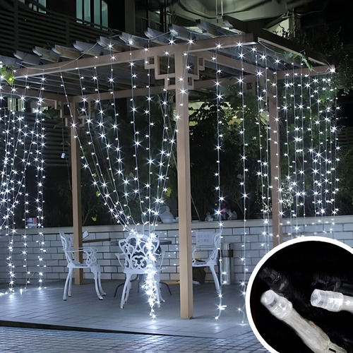 Cortina Luces Led Tiras 2x2 Metros Colores Navidad Luces Blanco Frío